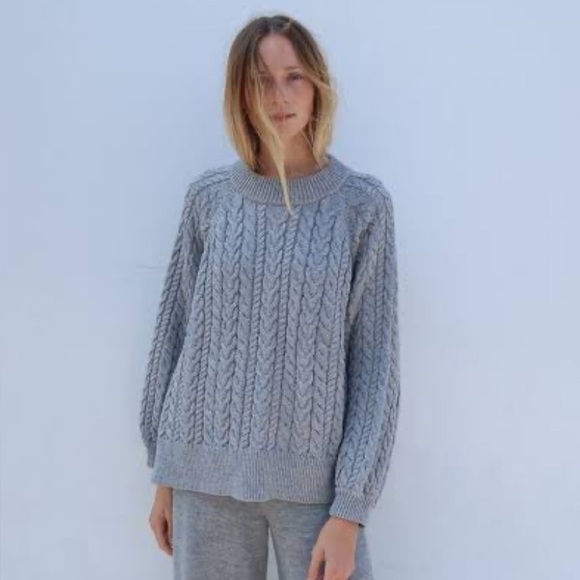 Gray Cable Knit Crew Neck Sweater - Picture 7 of 14